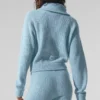 Pull en cachemire moelleux à motif gaufré avec fermeture éclair 1/4 - Bleu céleste chiné