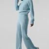 Pull en cachemire moelleux à motif gaufré avec fermeture éclair 1/4 - Bleu céleste chiné