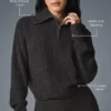 Pull en cachemire moelleux à motif gaufré avec fermeture éclair 1/4 - Gris chiné foncé