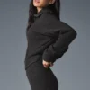 Pull en cachemire moelleux à motif gaufré avec fermeture éclair 1/4 - Gris chiné foncé