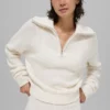 Pull en cachemire moelleux à motif gaufré avec fermeture éclair 1/4 - Ivoire