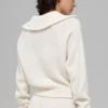 Pull en cachemire moelleux à motif gaufré avec fermeture éclair 1/4 - Ivoire