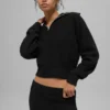 Pull en cachemire moelleux à motif gaufré avec fermeture éclair 1/4 - Noir
