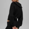 Pull en cachemire moelleux à motif gaufré avec fermeture éclair 1/4 - Noir