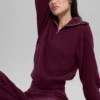 Pull en cachemire moelleux à motif gaufré et fermeture à glissière 1/4 - Bordeaux