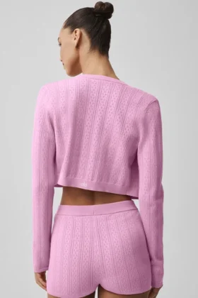 Pull en maille pointelle « Be Mine » – Rose bonbon
