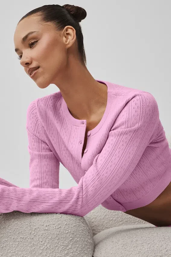 Pull en maille pointelle « Be Mine » – Rose bonbon