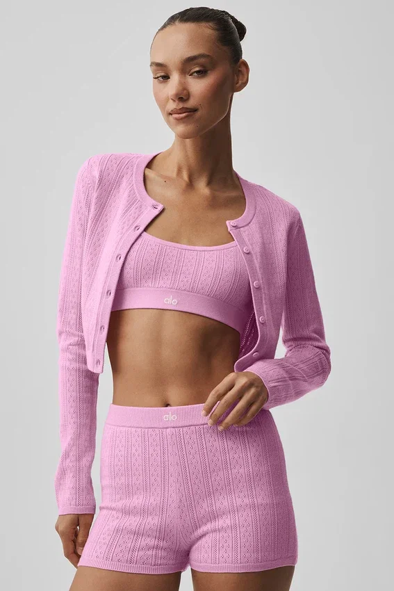 Pull en maille pointelle « Be Mine » – Rose bonbon