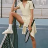 Pull en maille « Tennis Club » - Avoine/Blanc