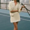 Pull en maille « Tennis Club » - Avoine/Blanc