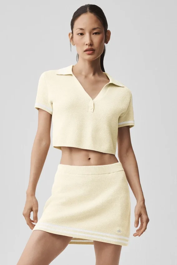 Pull en maille « Tennis Club » - Avoine/Blanc