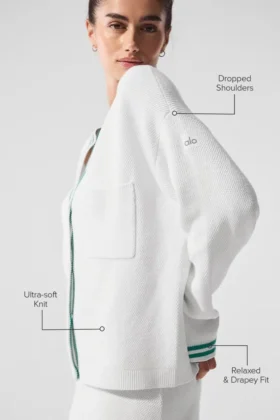 Pull en maille « Tennis Club » – Blanc/Vert sapin