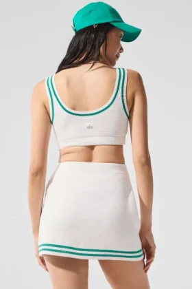 Pull en maille « Tennis Club » – Blanc/Vert sapin