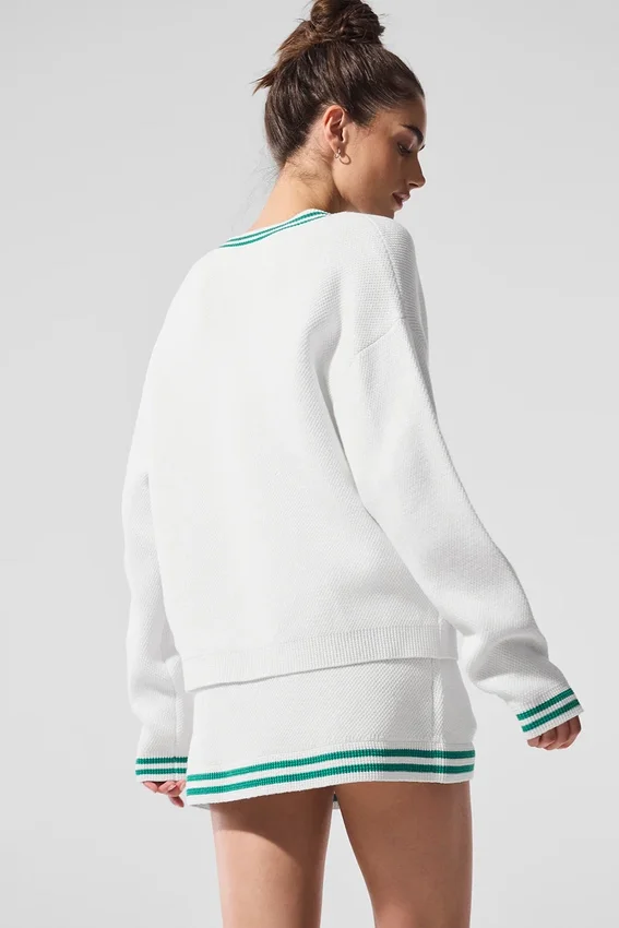 Pull en maille « Tennis Club » - Blanc/Vert sapin