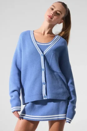 Pull en maille « Tennis Club » - Bleu cristal/Blanc