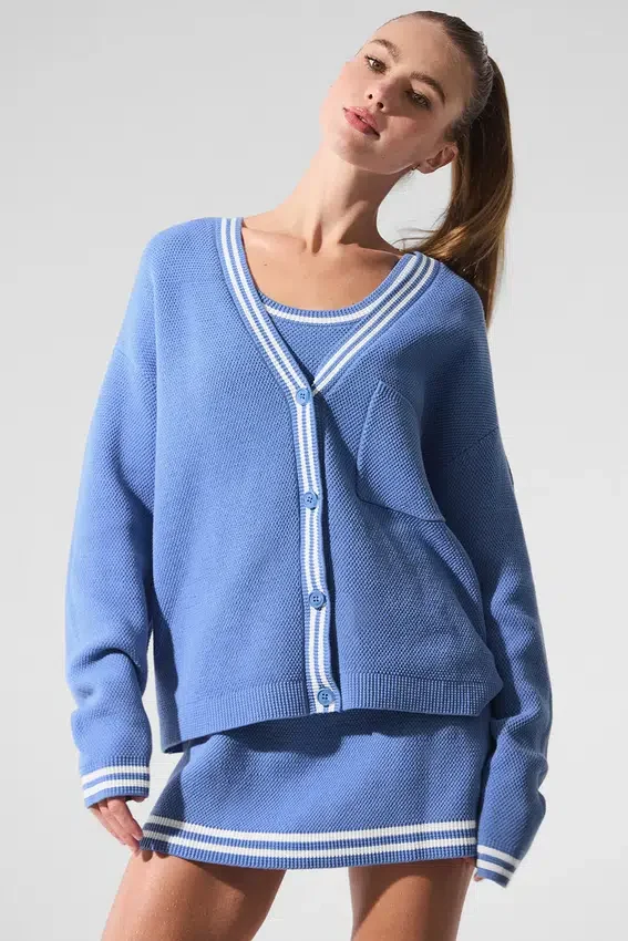Pull en maille « Tennis Club » - Bleu cristal/Blanc