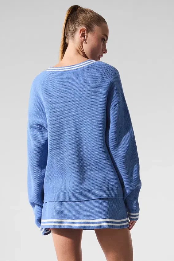 Pull en maille « Tennis Club » - Bleu cristal/Blanc