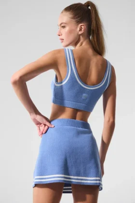 Pull en maille « Tennis Club » – Bleu cristal/Blanc