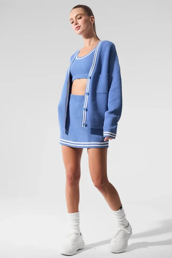 Pull en maille « Tennis Club » - Bleu cristal/Blanc