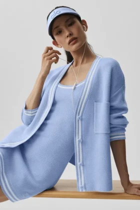 Pull en maille « Tennis Club » - Bleu Provence clair/Blanc