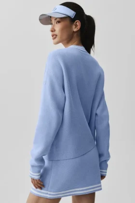 Pull en maille « Tennis Club » – Bleu Provence clair/Blanc