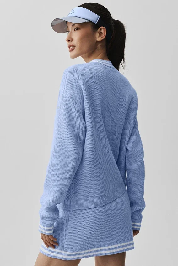 Pull en maille « Tennis Club » - Bleu Provence clair/Blanc