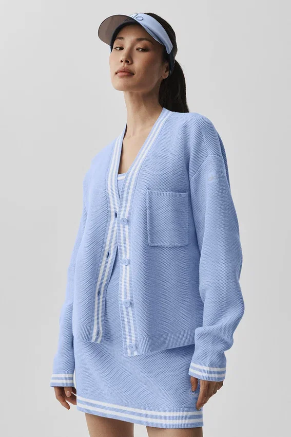 Pull en maille « Tennis Club » - Bleu Provence clair/Blanc