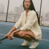 Pull en maille « Tennis Club » - Couleur avoine/blanc