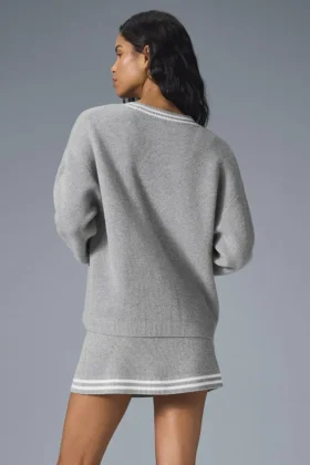 Pull en maille « Tennis Club » – Gris chiné athlétique/Blanc