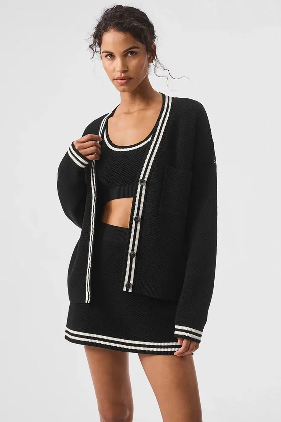 Pull en maille « Tennis Club » - Noir/Ivoire