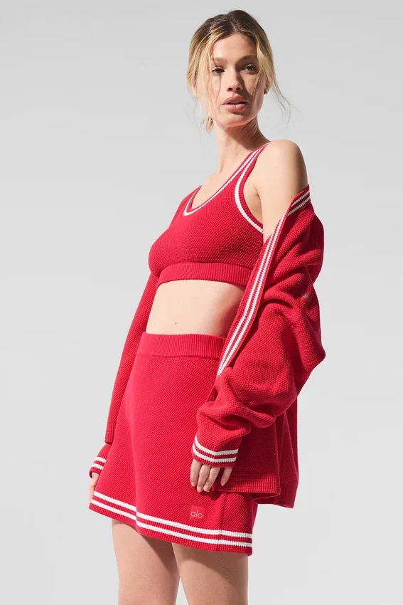 Pull en maille Tennis Club - Rouge bonbon/Blanc