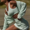 Pull en maille « Tennis Club » - Vert menthe / Blanc