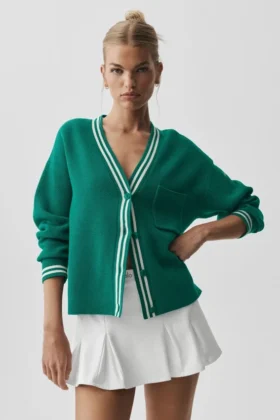 Pull en maille Tennis Club - Vert émeraude/Ivoire
