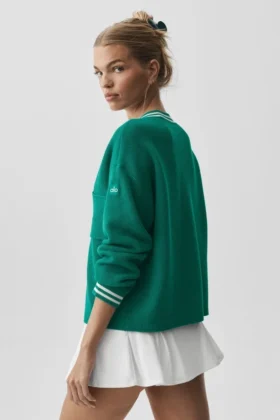 Pull en maille Tennis Club – Vert émeraude/Ivoire