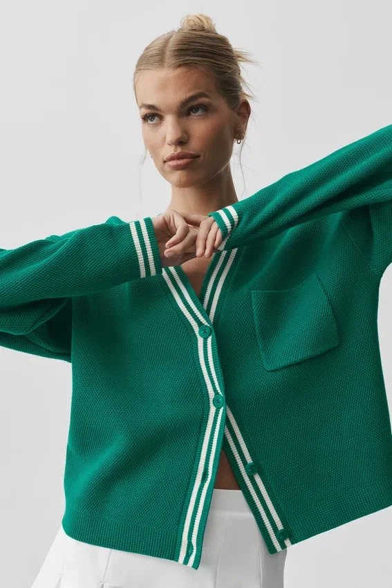 Pull en maille Tennis Club - Vert émeraude/Ivoire