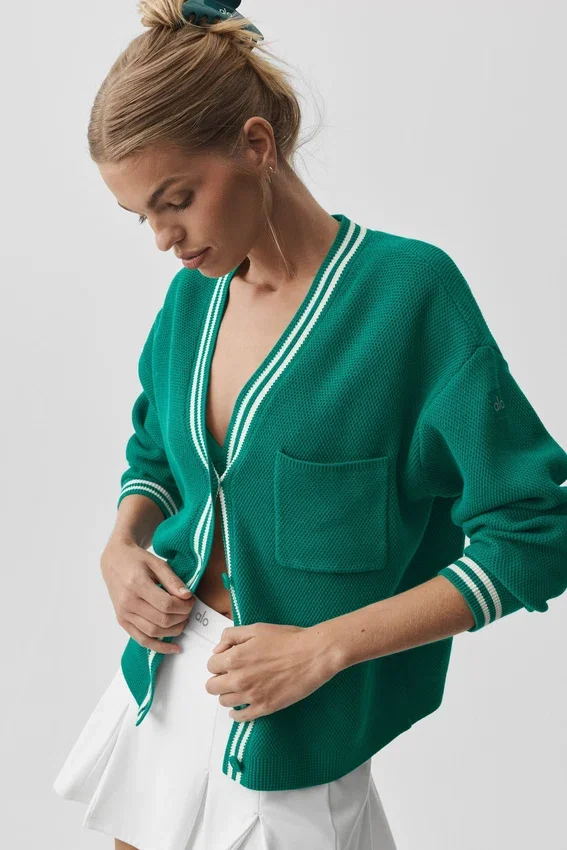 Pull en maille Tennis Club - Vert émeraude/Ivoire