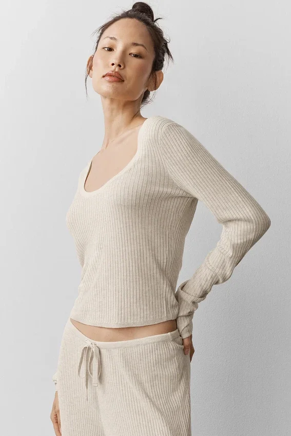 Pull en maille Unwind à manches longues - Gris chiné