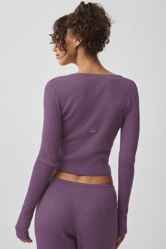 Pull en maille Unwind à manches longues - Prune