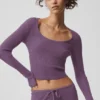 Pull en maille Unwind à manches longues - Prune