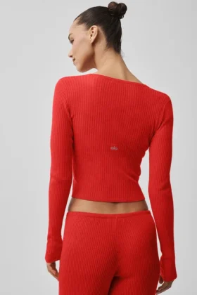 Pull en maille Unwind à manches longues – Rouge vif