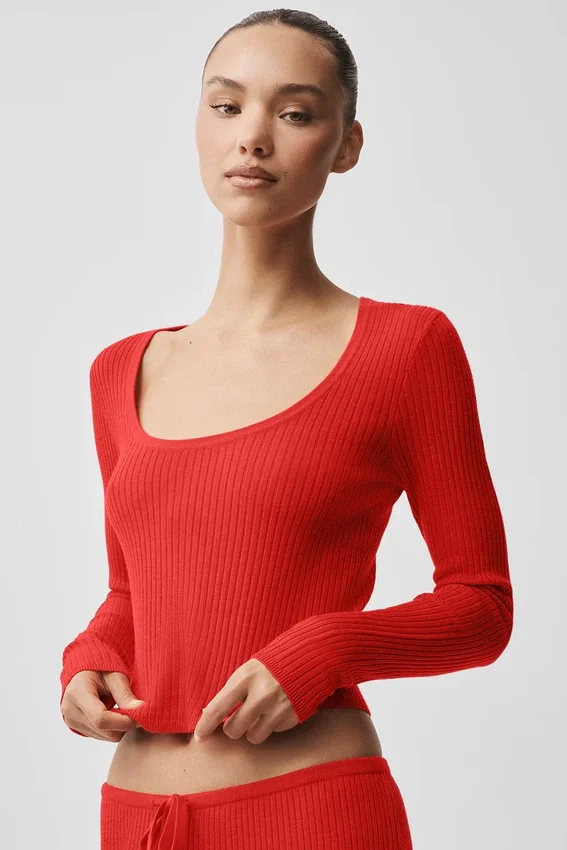 Pull en maille Unwind à manches longues - Rouge vif