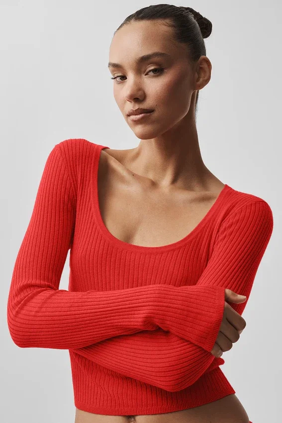 Pull en maille Unwind à manches longues - Rouge vif