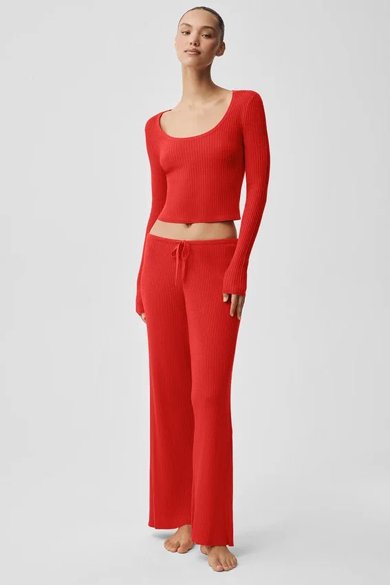 Pull en maille Unwind à manches longues - Rouge vif