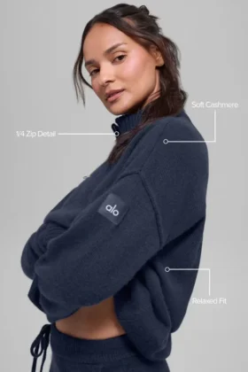Pull à fermeture éclair 1/4 « Wool Cashmere New Class » – Bleu marine