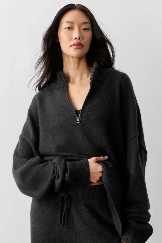 Pull à fermeture éclair 1/4 « Wool Cashmere New Class » - Noir