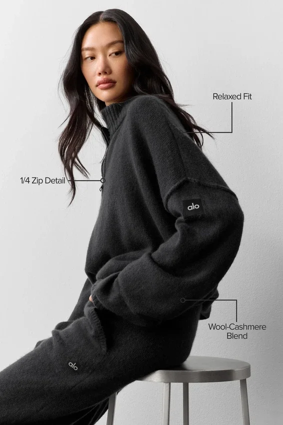 Pull à fermeture éclair 1/4 « Wool Cashmere New Class » - Noir
