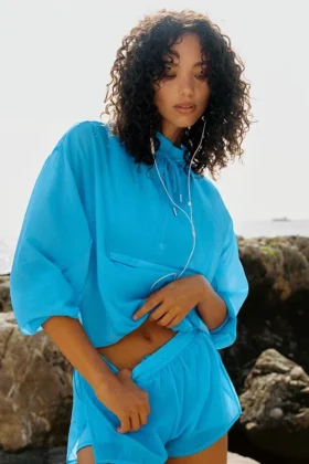 Pull « Go Time » à fermeture éclair 1/4 - Bleu azur