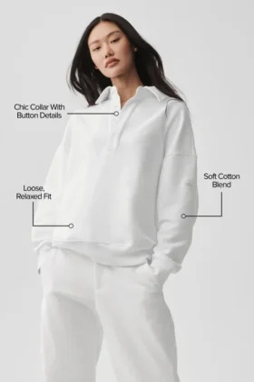 Pull Henley à manches longues Take It Easy – Blanc