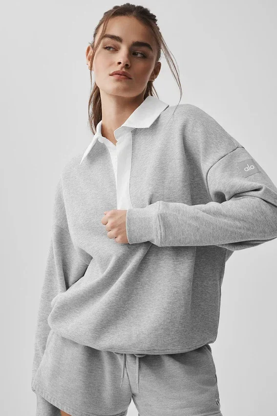 Pull Henley à manches longues Take It Easy - Gris chiné athlétique/Blanc