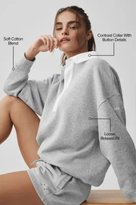 Pull Henley à manches longues Take It Easy – Gris chiné athlétique/Blanc